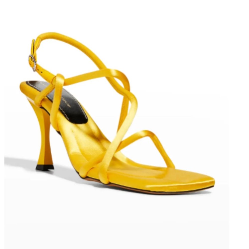 Proenza Schouler Yellow Strappy Satin Square Toe Sandals